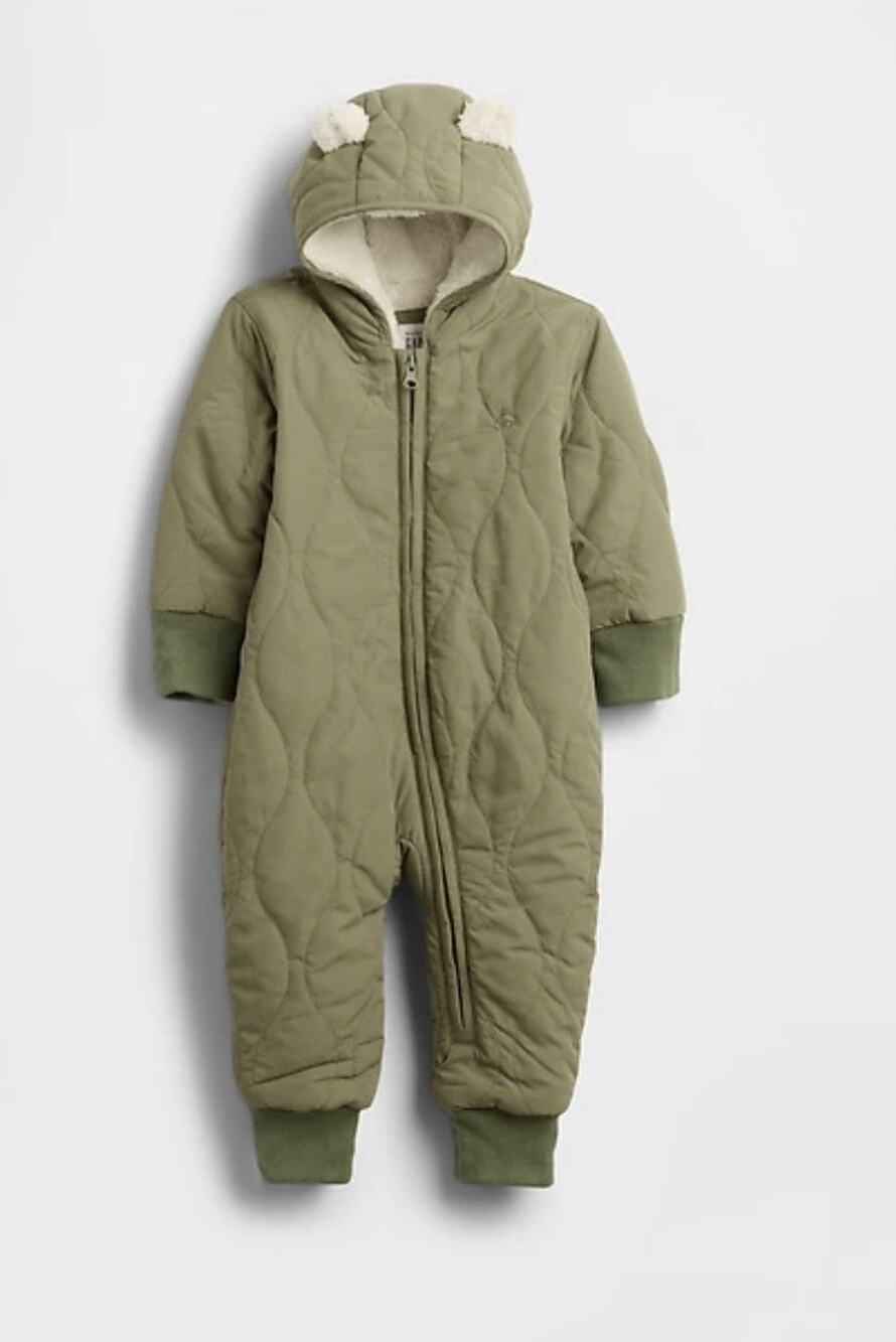 Baby Gap Quilted Sherpa One-Piece Olive Green 12-18 Mo